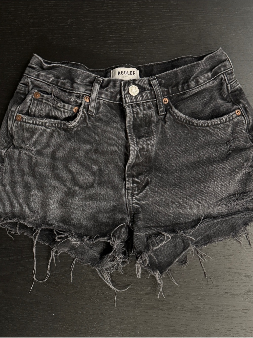 AGOLDE - High-Rise Distressed Denim Shorts — Washed Black - Size 25